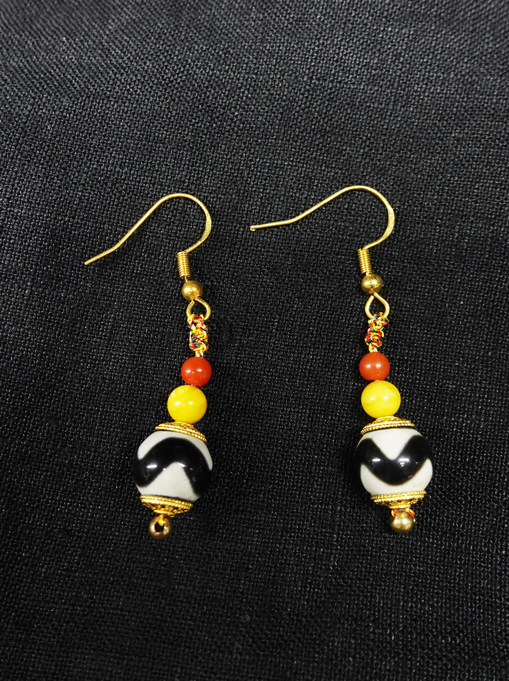 Tiger Tooth Dzi bead Earrings  for health