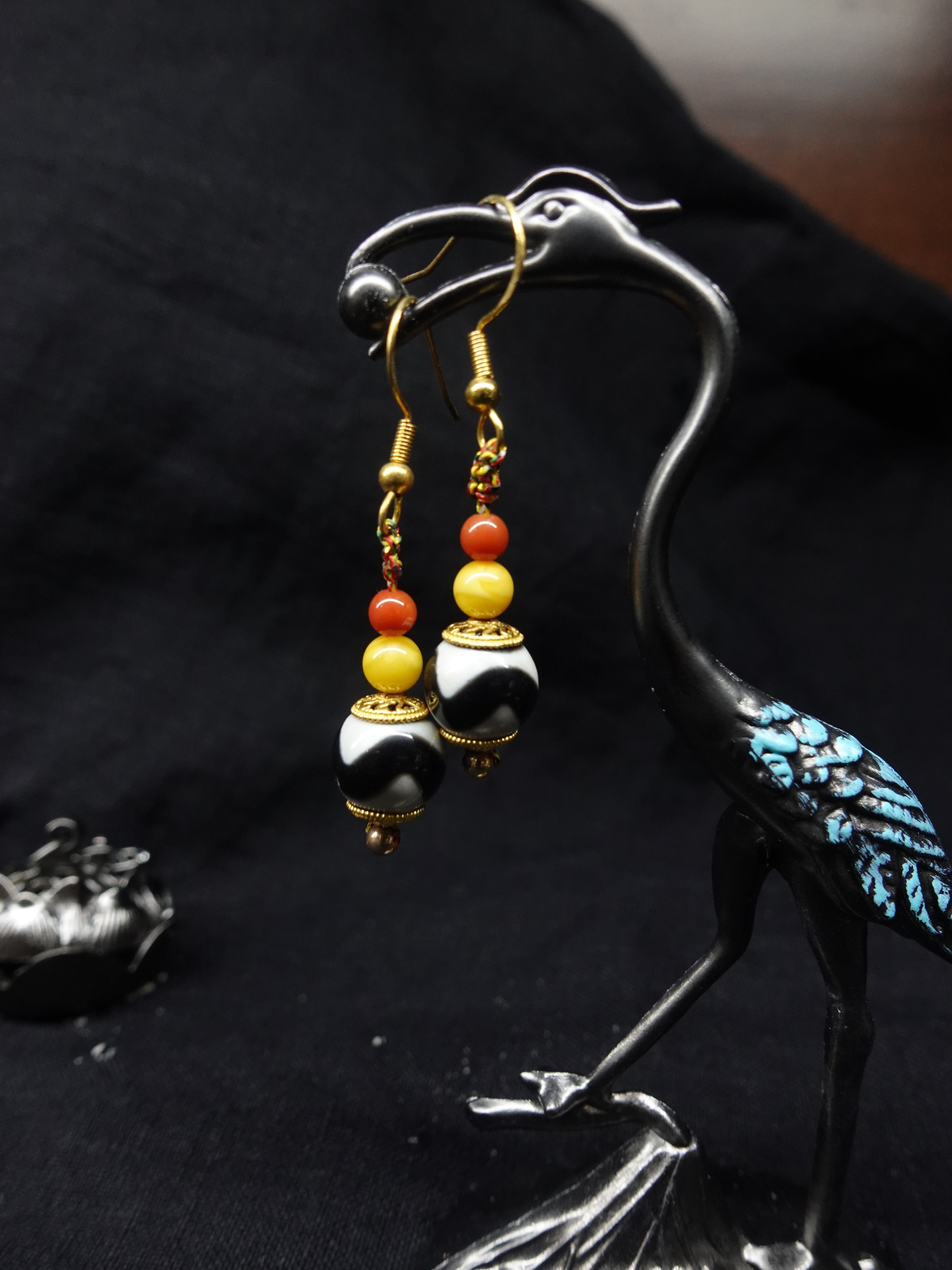 Tiger Tooth Dzi bead Earrings  for health