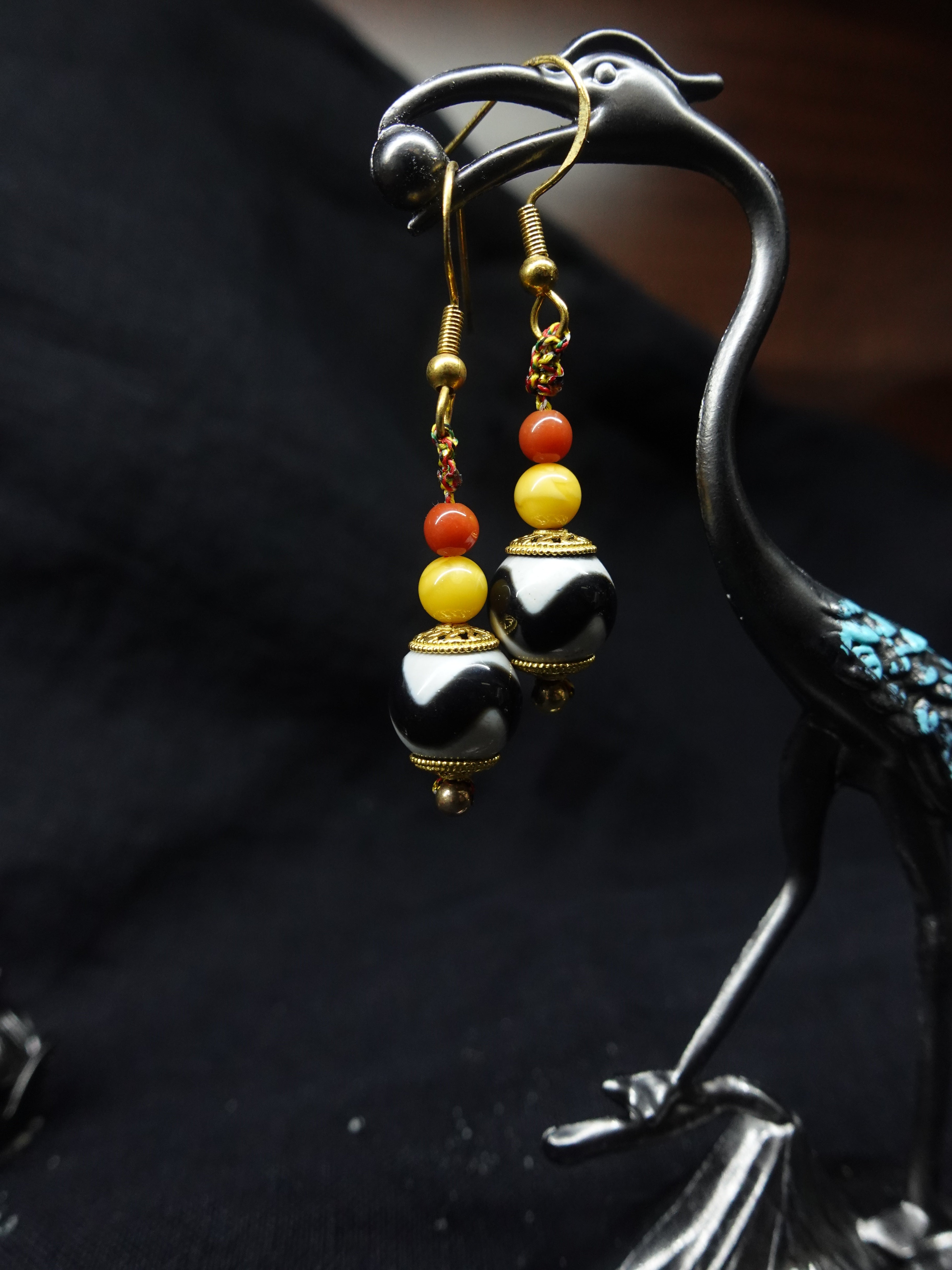 Tiger Tooth Dzi bead Earrings  for health