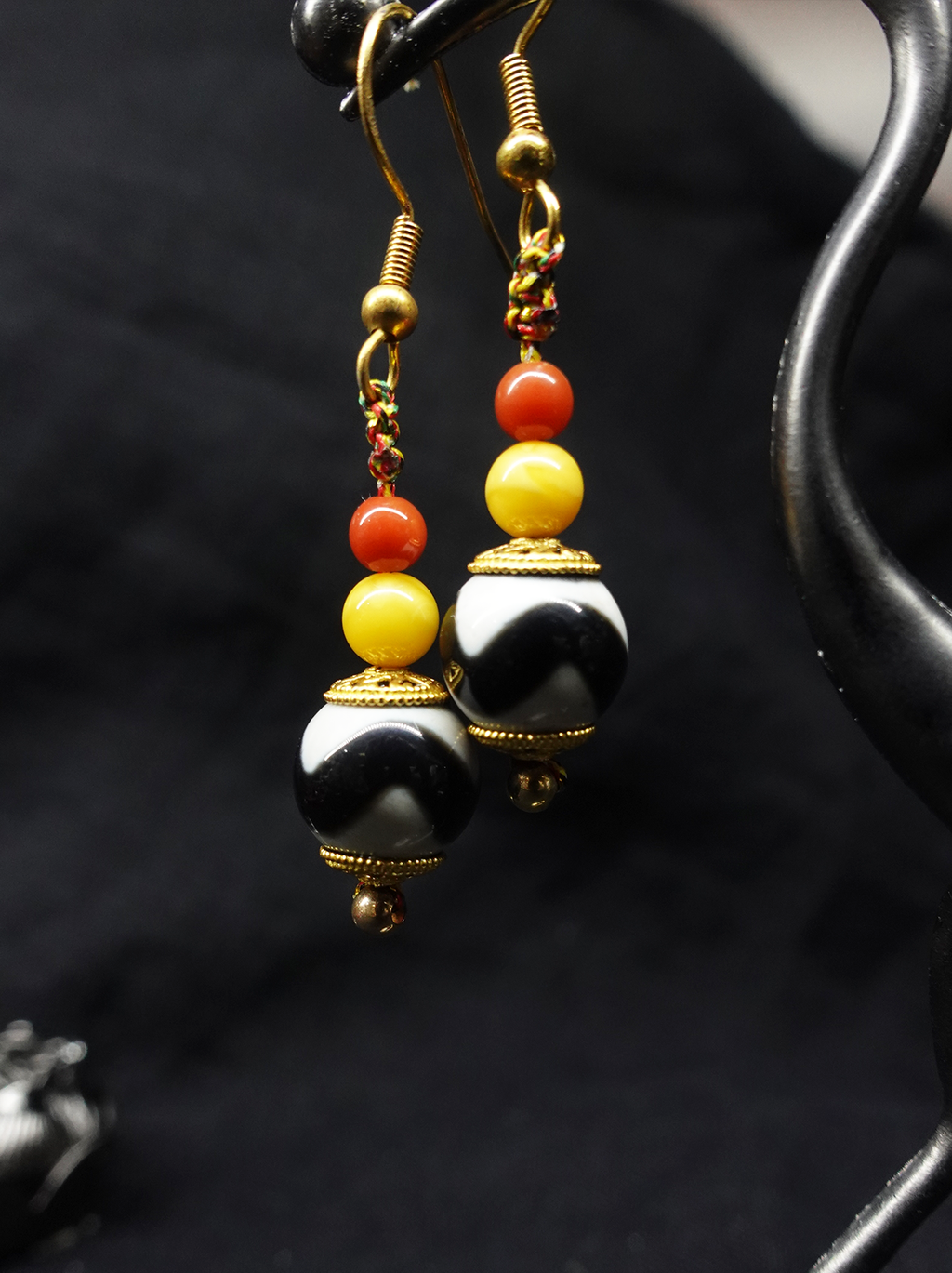 Tiger Tooth Dzi bead Earrings  for health