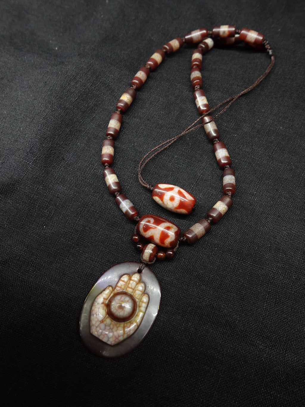 Noble Person Lotus Buddha Hand Seal Dzi bead  Necklace
