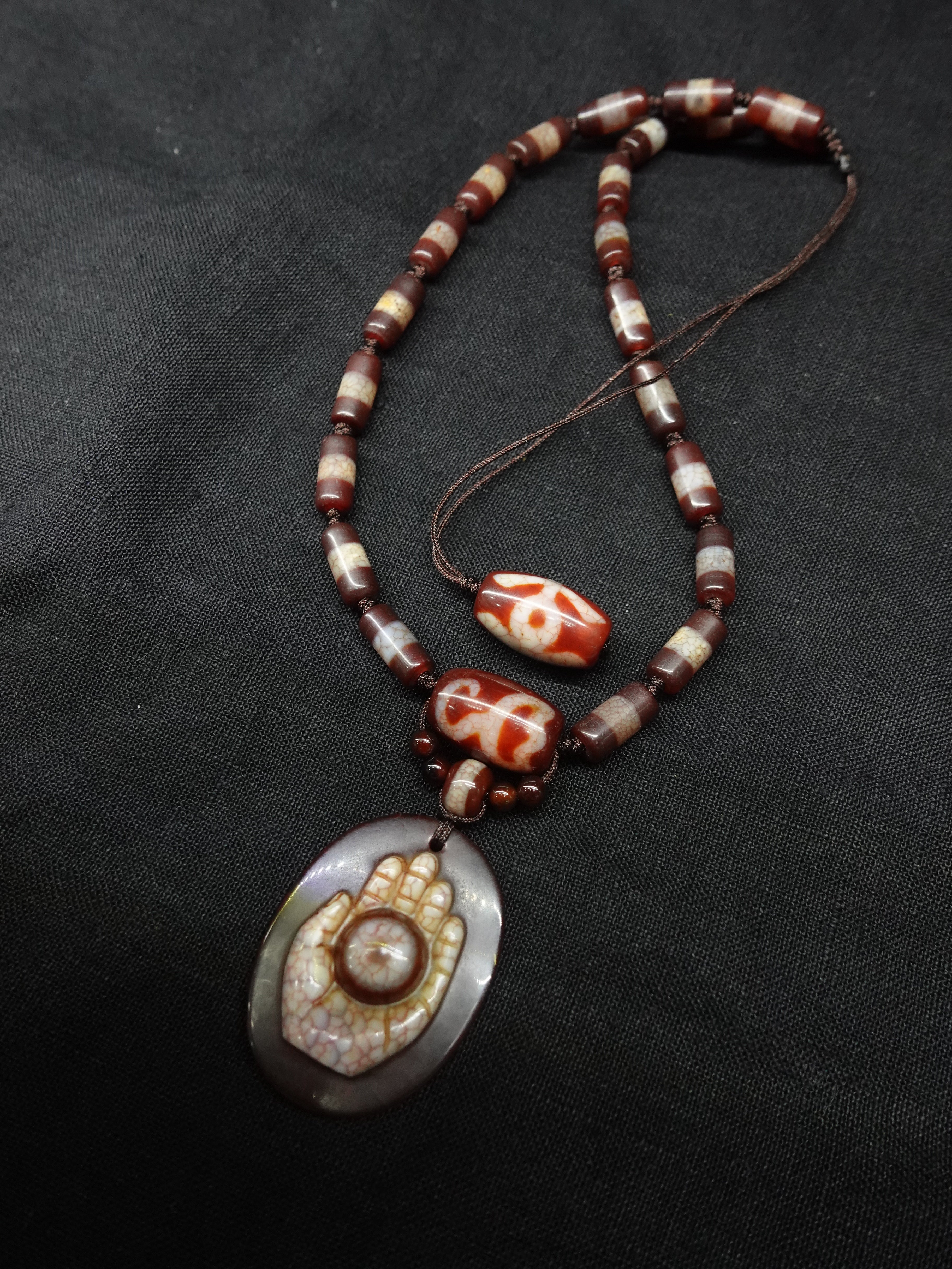 Noble Person Lotus Buddha Hand Seal Dzi bead  Necklace
