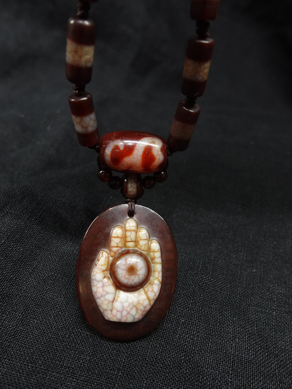 Noble Person Lotus Buddha Hand Seal Dzi bead  Necklace