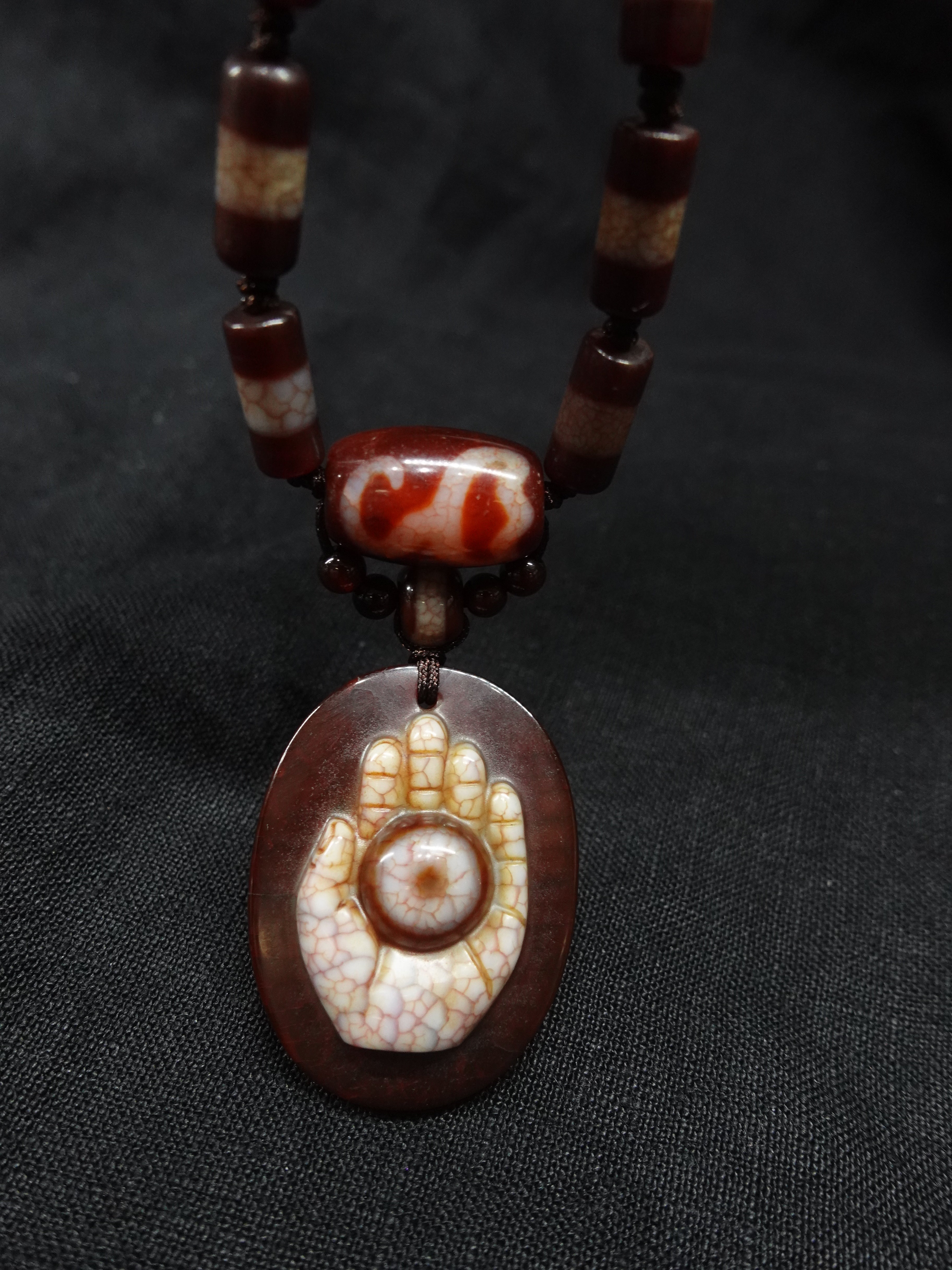 Noble Person Lotus Buddha Hand Seal Dzi bead  Necklace