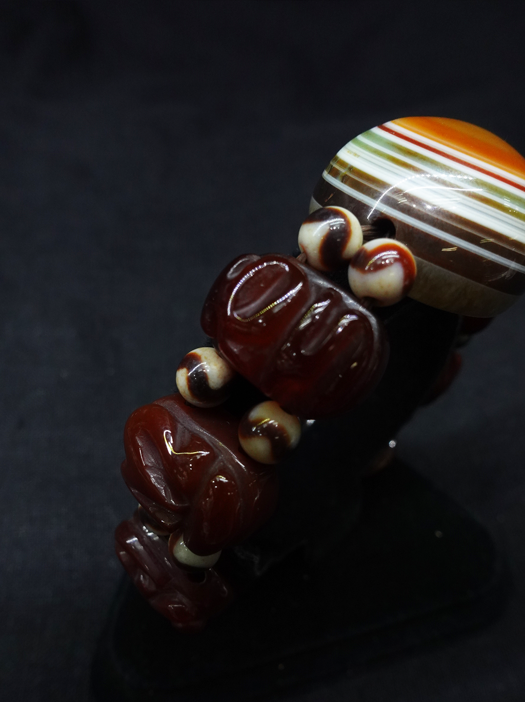God of Wealth Mantra Rainbow Dzi Bead Bracelet