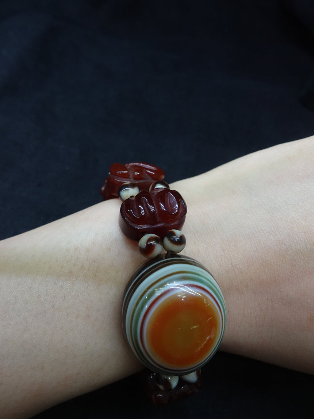 God of Wealth Mantra Rainbow Dzi Bead Bracelet
