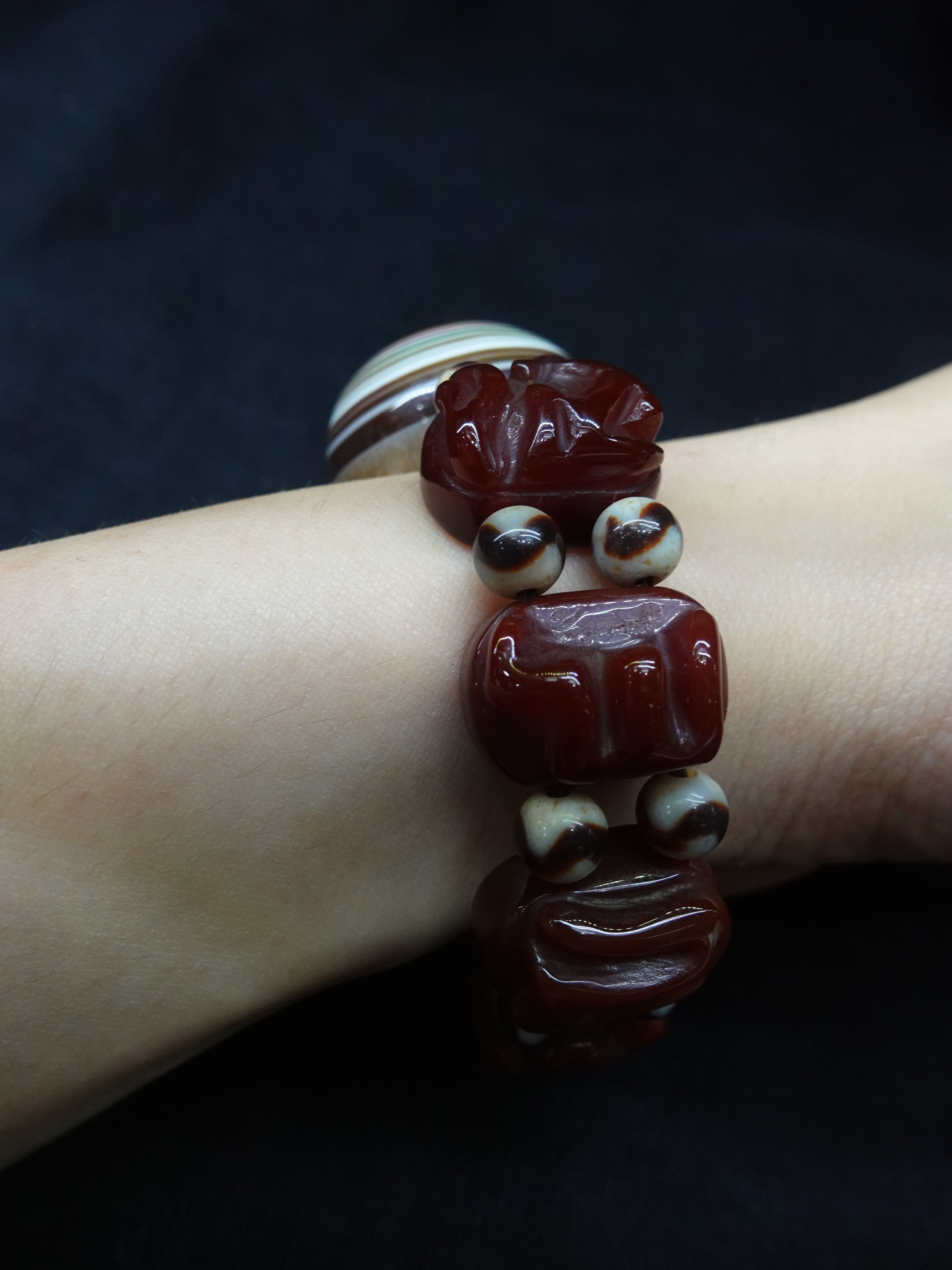 God of Wealth Mantra Rainbow Dzi Bead Bracelet