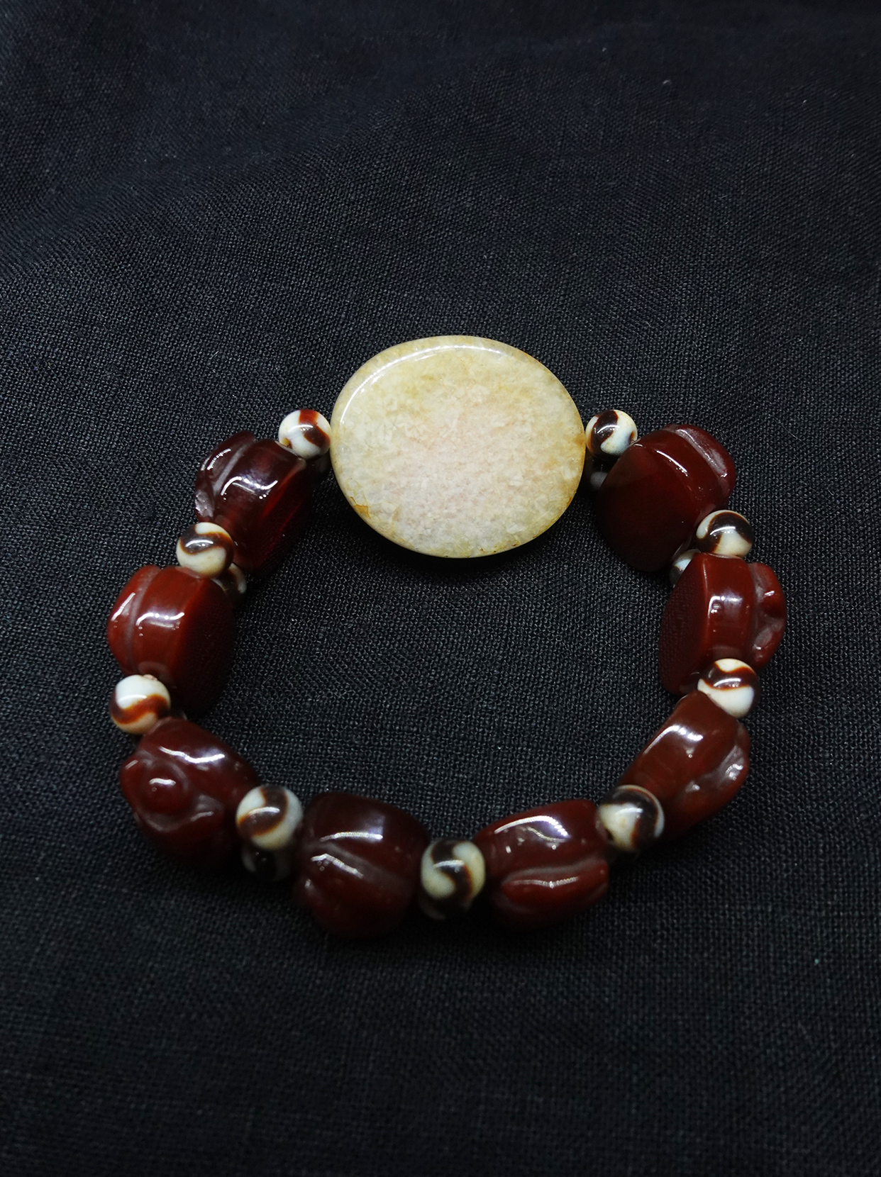 God of Wealth Mantra Rainbow Dzi Bead Bracelet
