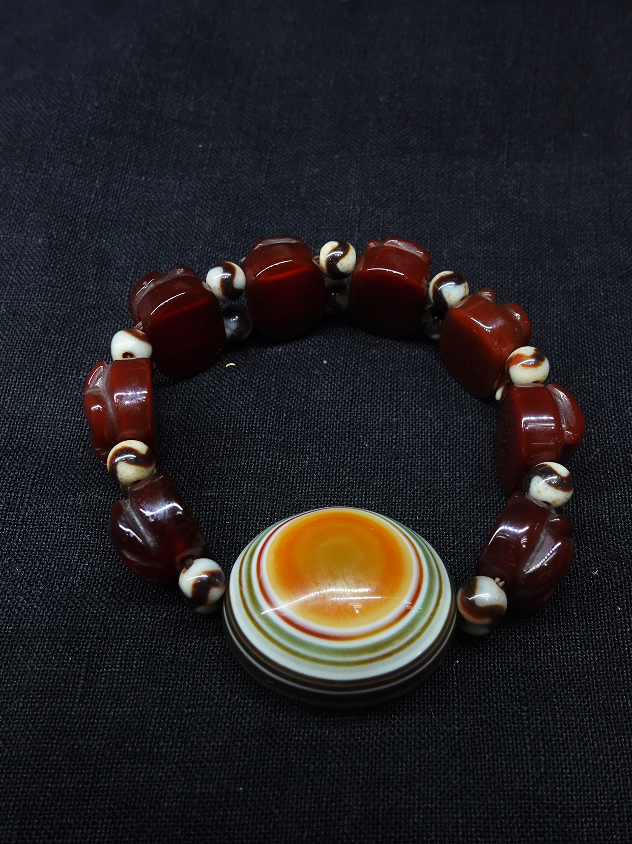 God of Wealth Mantra Rainbow Dzi Bead Bracelet