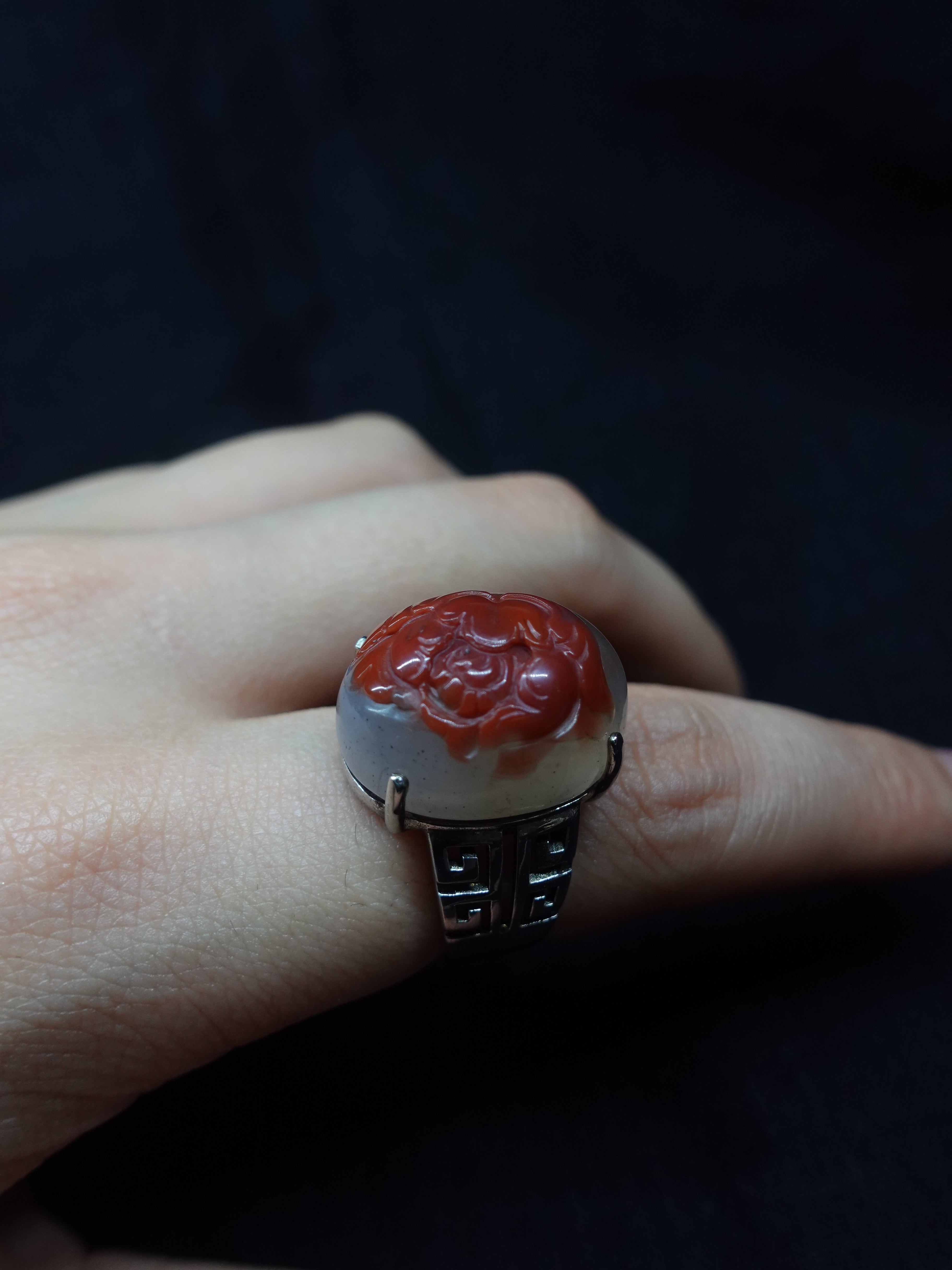 Peony Flower South Red Agate love Ring