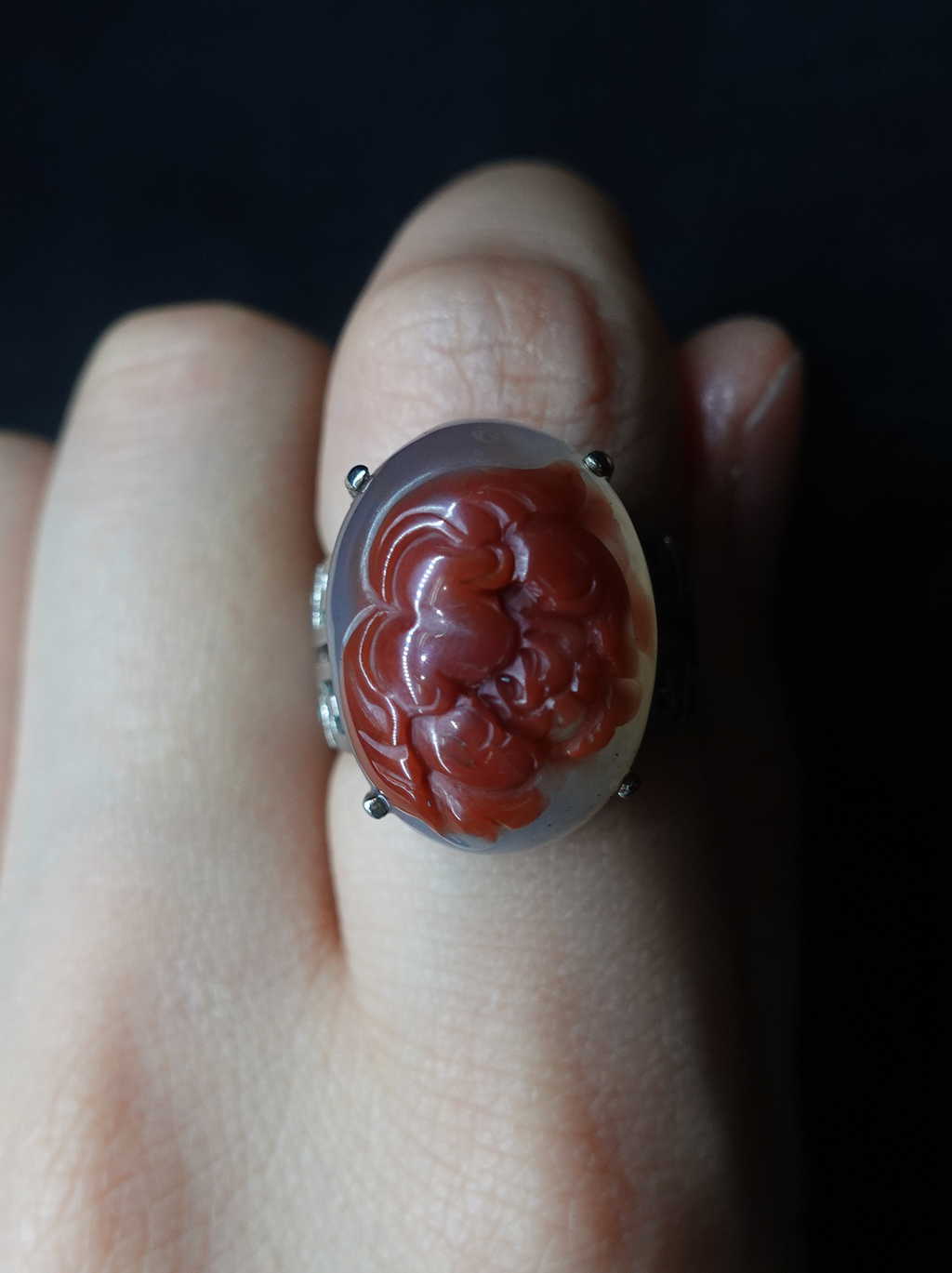Peony Flower South Red Agate love Ring