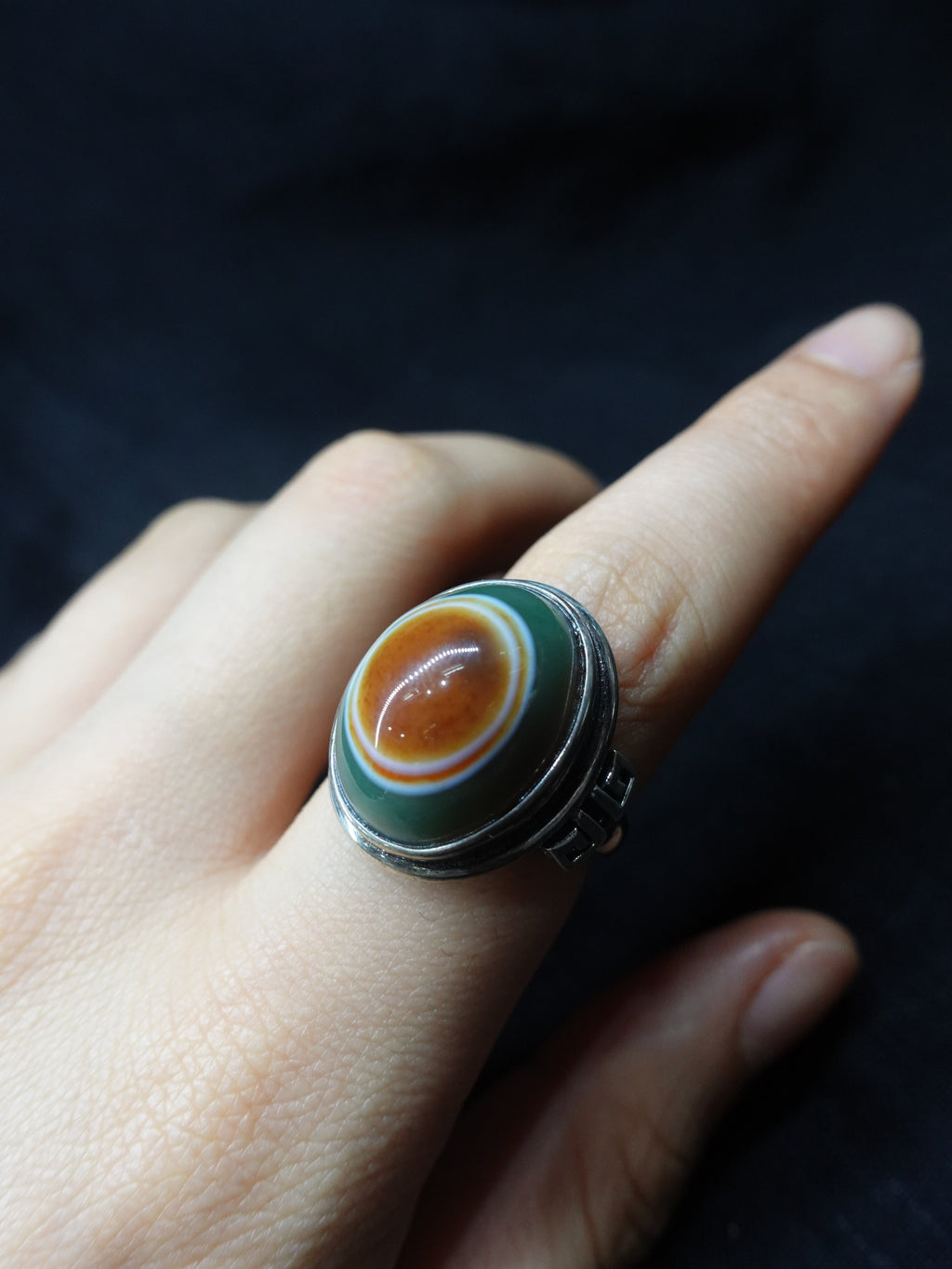 Sacred Eye Dzi bead ring