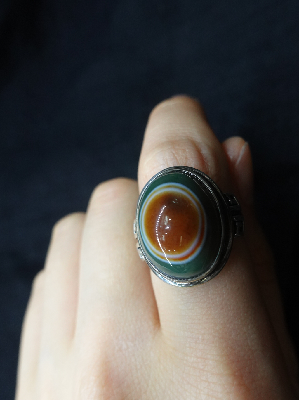 Sacred Eye Dzi bead ring