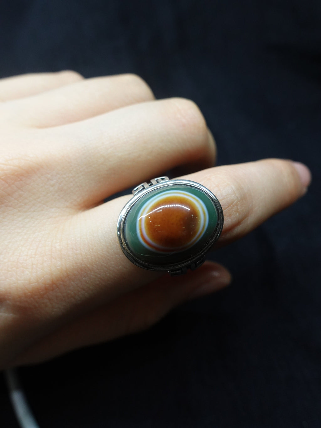 Sacred Eye Dzi bead ring