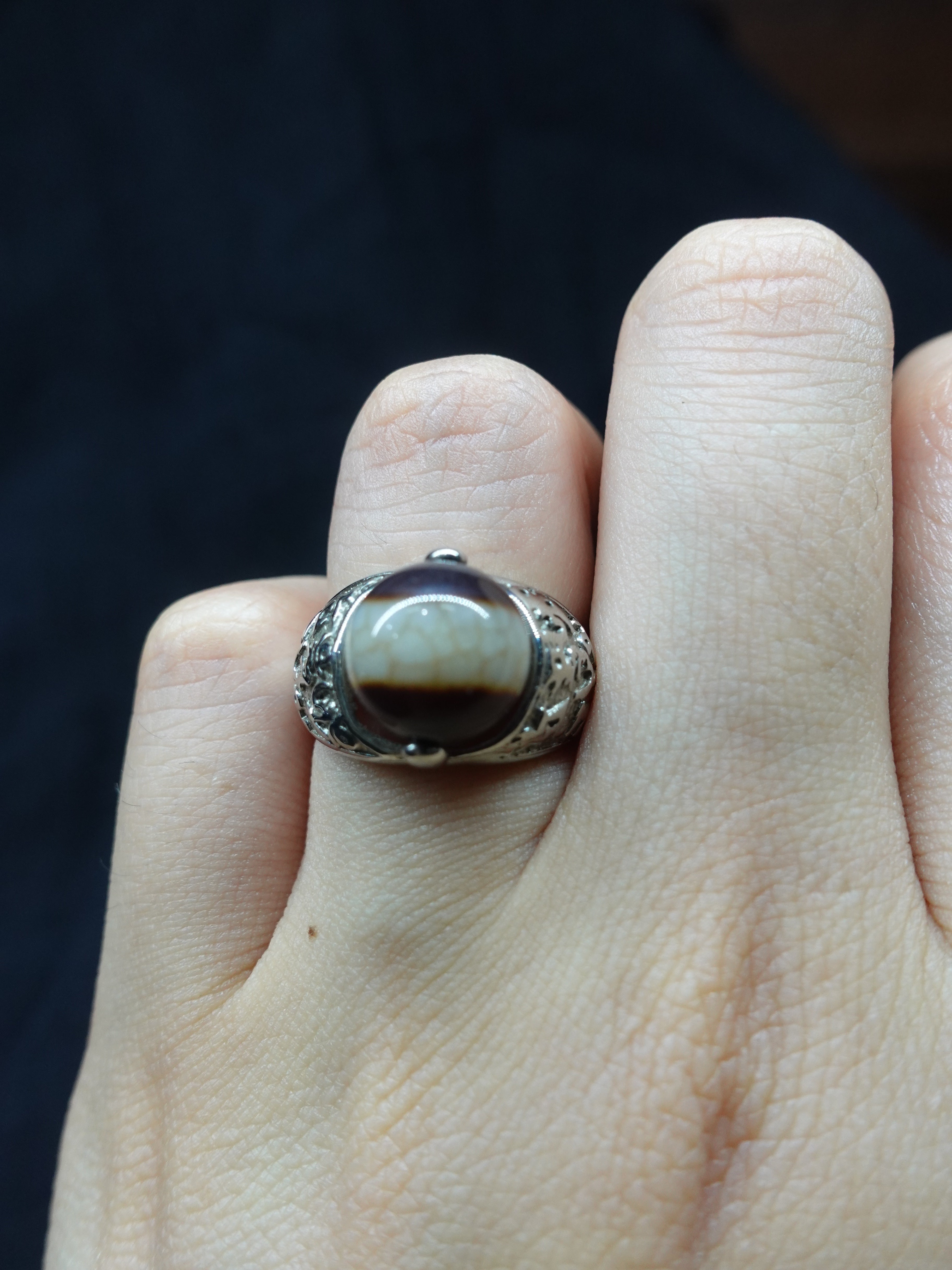 Rotatable Harmony Interpersonal Relationships one-line  Dzi bead Ring