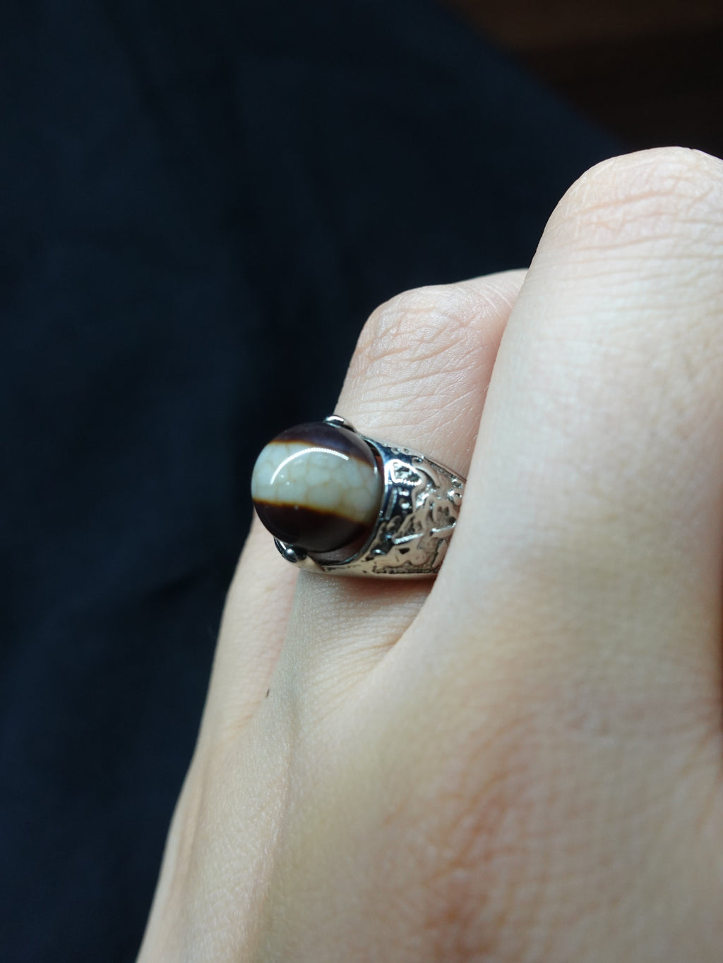 Rotatable Harmony Interpersonal Relationships one-line  Dzi bead Ring