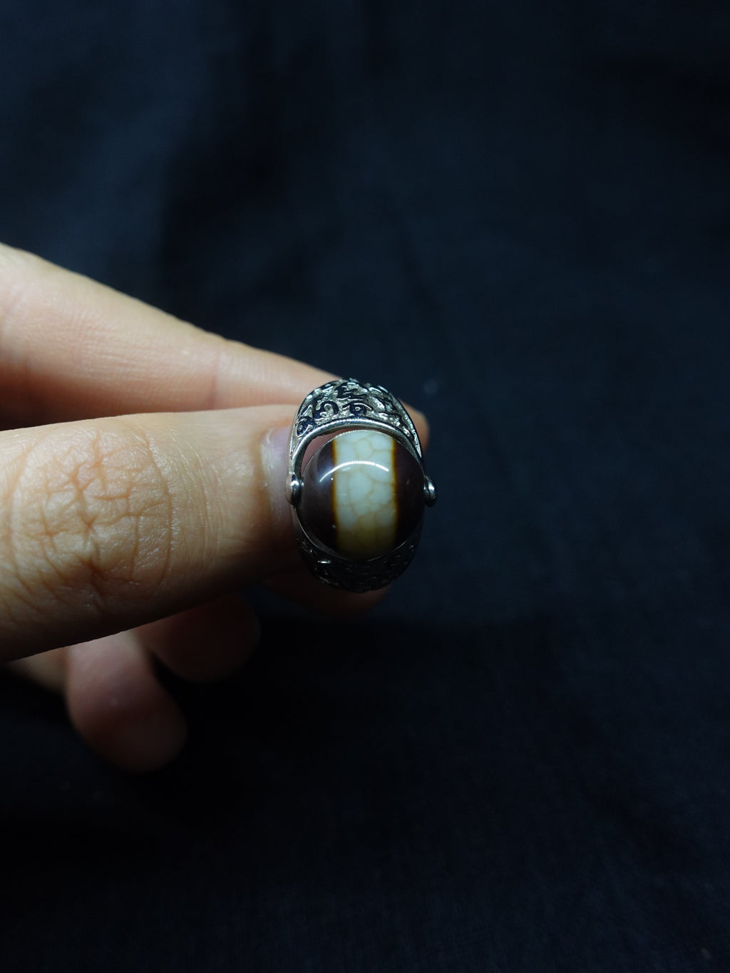 Rotatable Harmony Interpersonal Relationships one-line  Dzi bead Ring