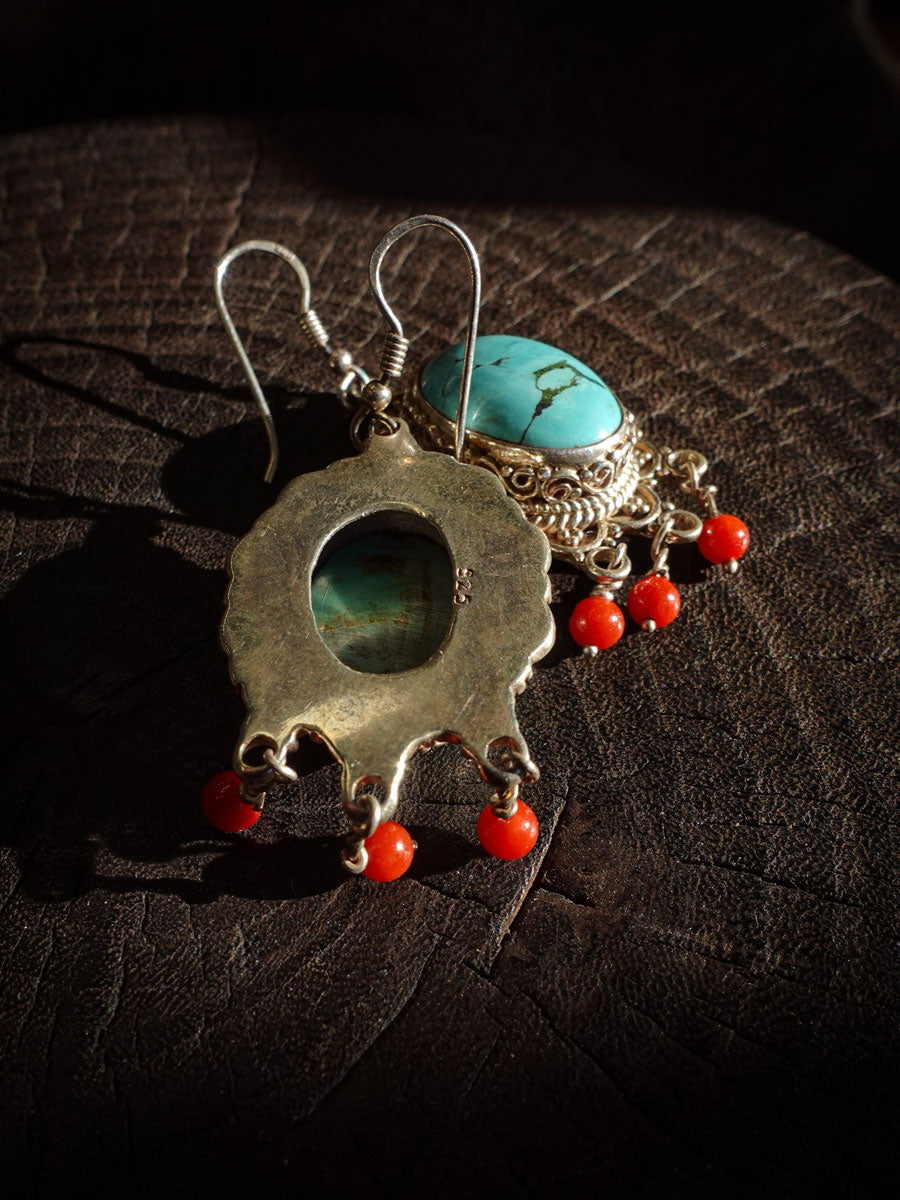 Attract Luck Vitality Earrings | Turquoise & Red Agate Sterling Silver