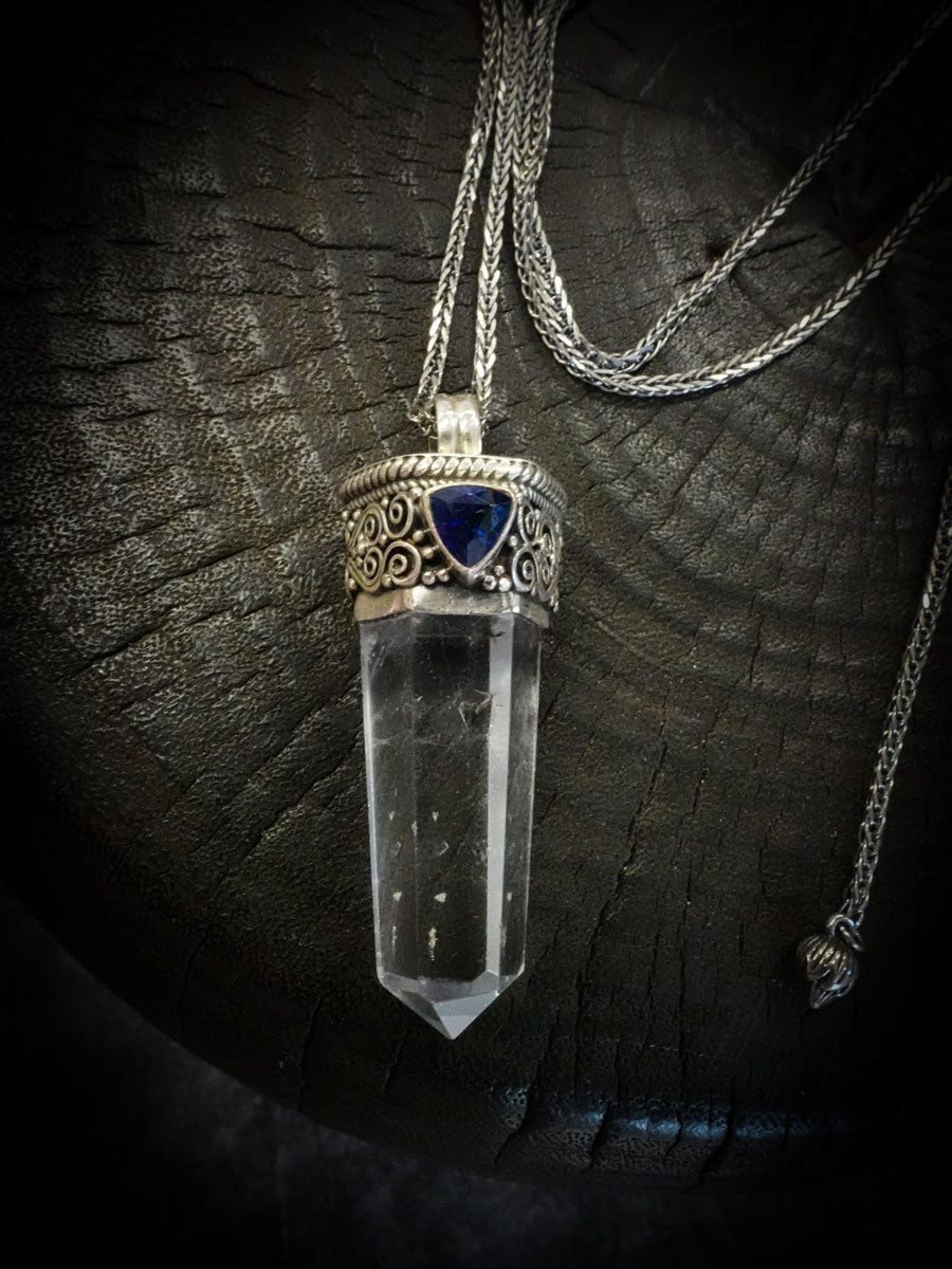 Amplify Wisdom Clarity Necklace | Clear Quartz & Sapphire Sterling Silver