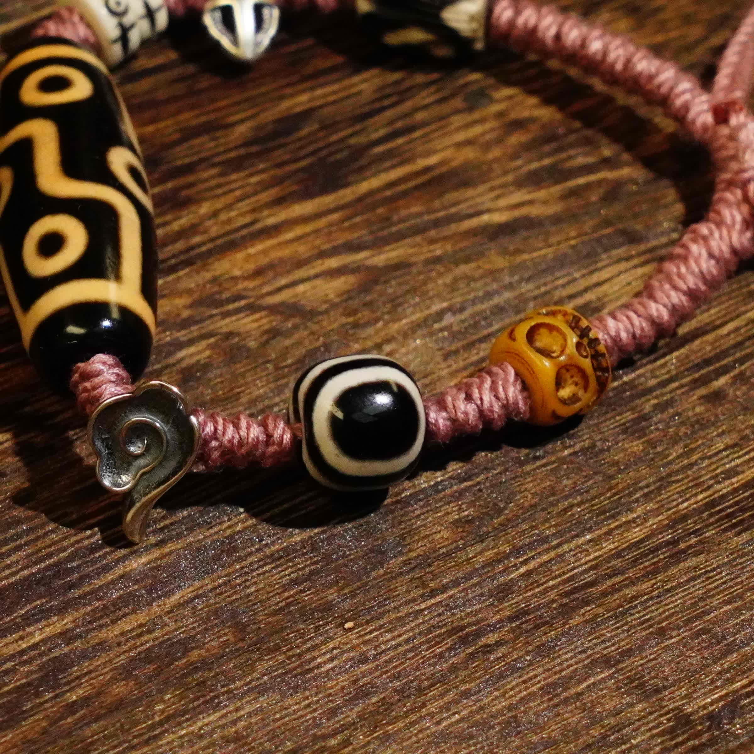 Nine Eye Dzi Bone Agate Braided Cord Bracelet