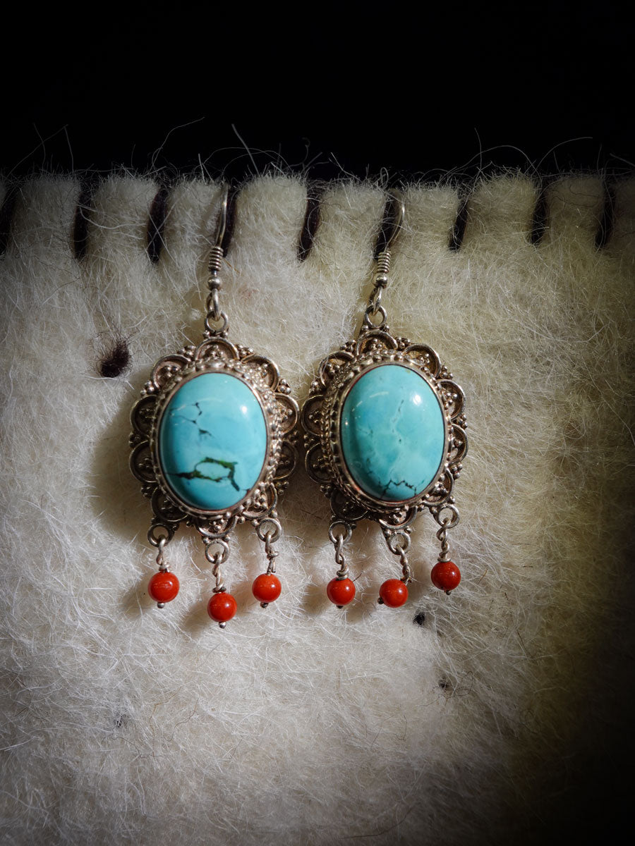 Attract Luck Vitality Earrings | Turquoise & Red Agate Sterling Silver