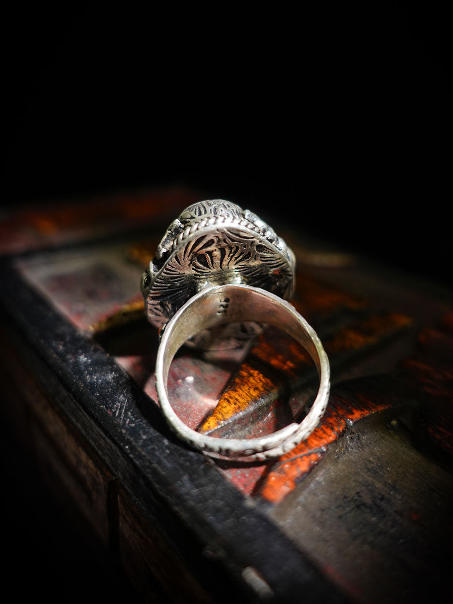 Empower Strength Harmony Ring | Turquoise & Red Coral Sterling Silver with Auspicious Knot