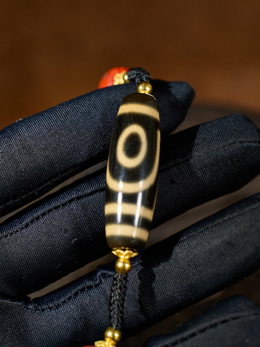 Ancient Clearing · Two-Eyed Dzi & Coral Necklace