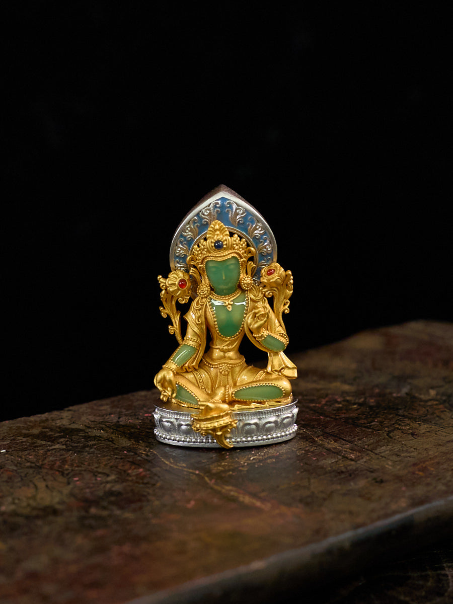 Enamel Green Tara Agate Silver Necklace