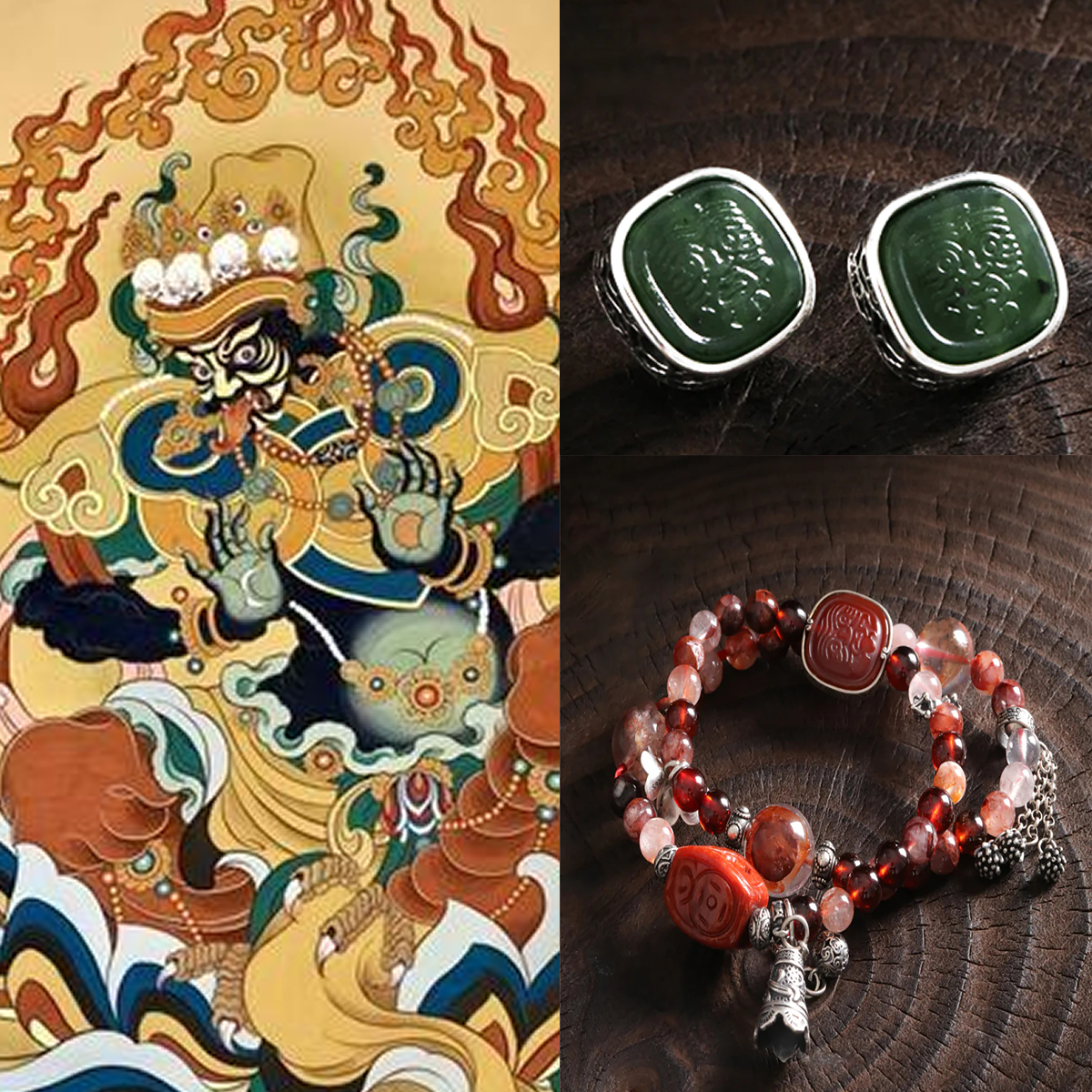Jade Prosperity Earrings engraved prosperity symbols