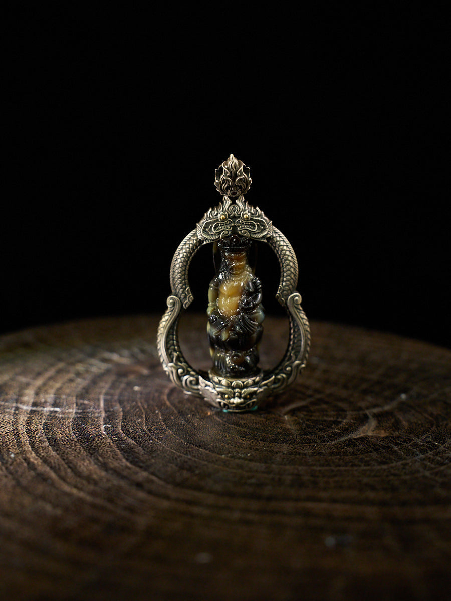 Prosperity Radiance Yellow Jambhala Agate Silver Necklace