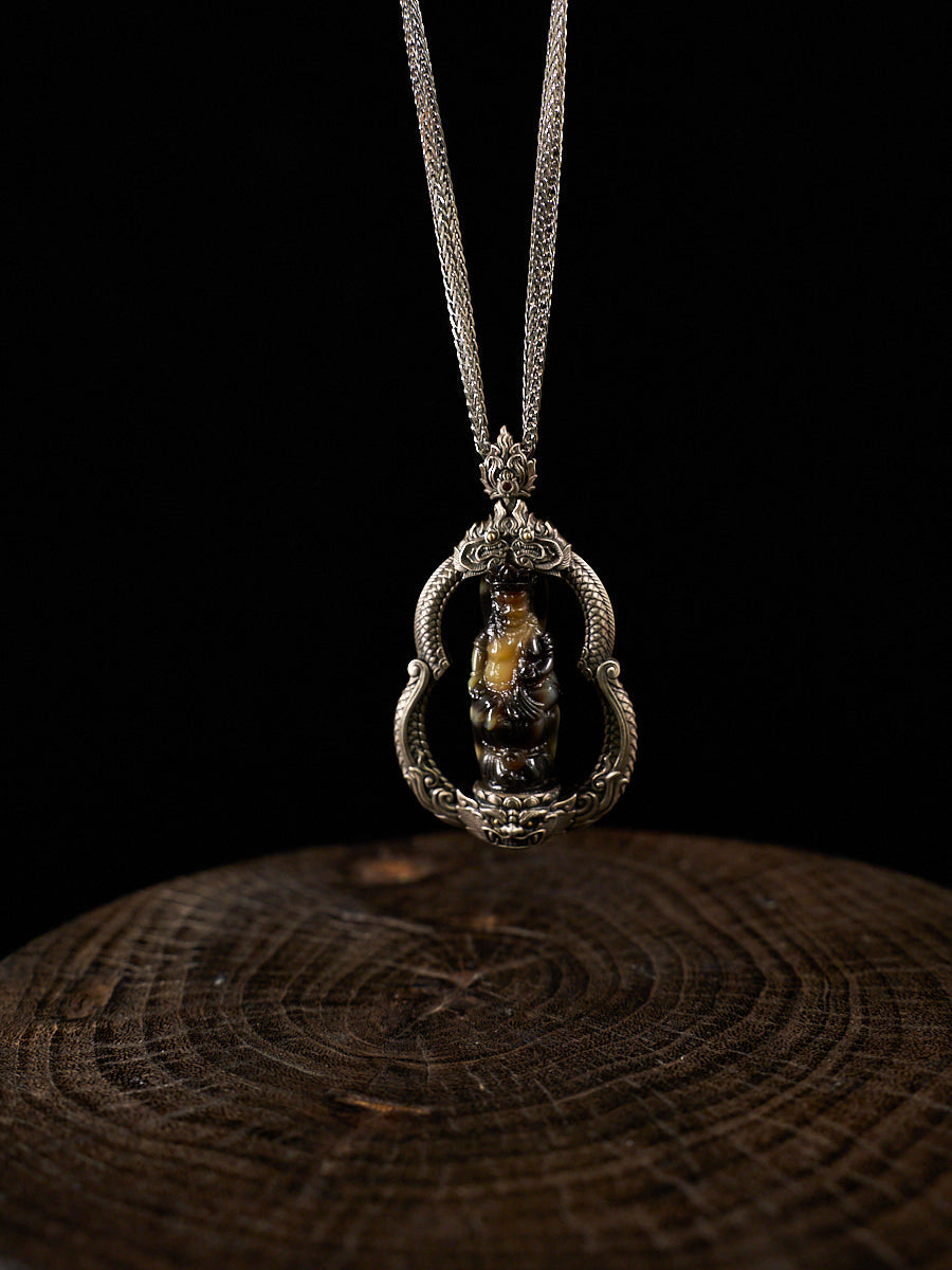 Prosperity Radiance Yellow Jambhala Agate Silver Necklace