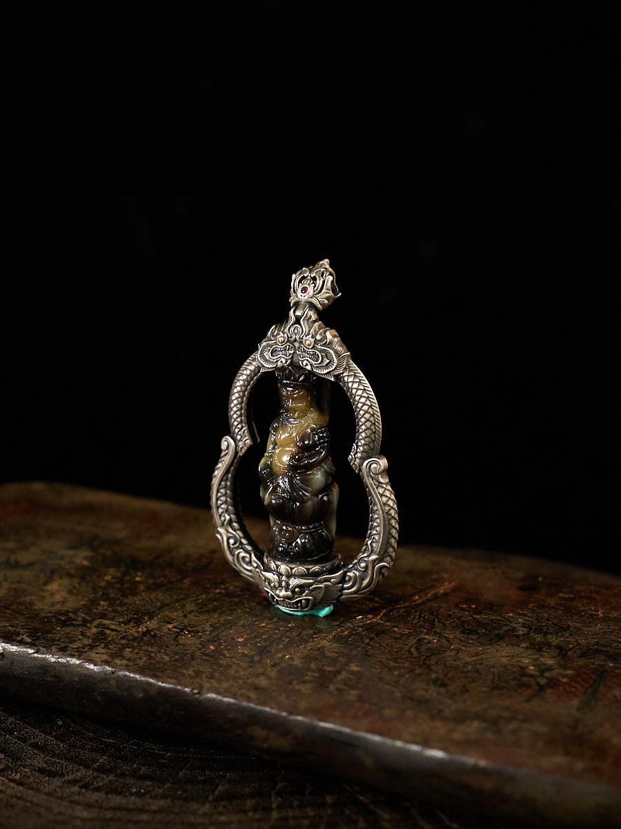 Prosperity Radiance Yellow Jambhala Agate Silver Necklace