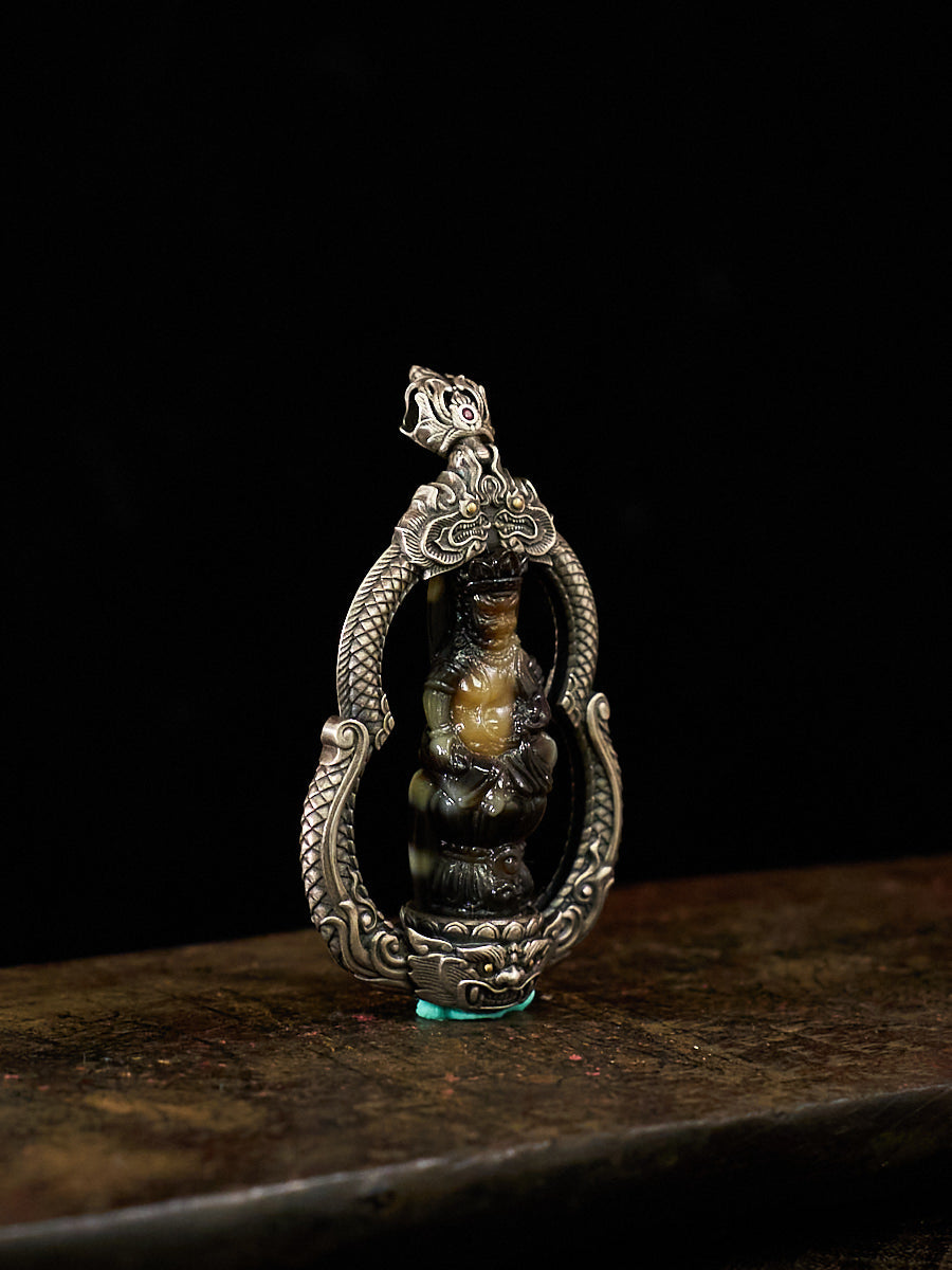 Prosperity Radiance Yellow Jambhala Agate Silver Necklace