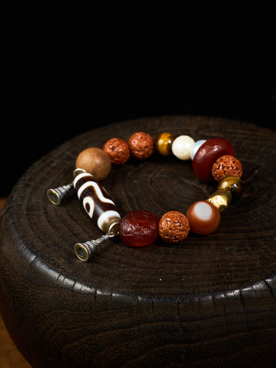 Sacred Balance Dzi Bracelet | Agate Dzi, Red Agate & Multi-Material Energy Bracelet