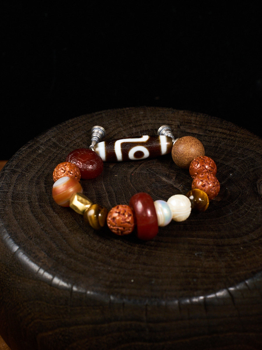 Sacred Balance Dzi Bracelet | Agate Dzi, Red Agate & Multi-Material Energy Bracelet