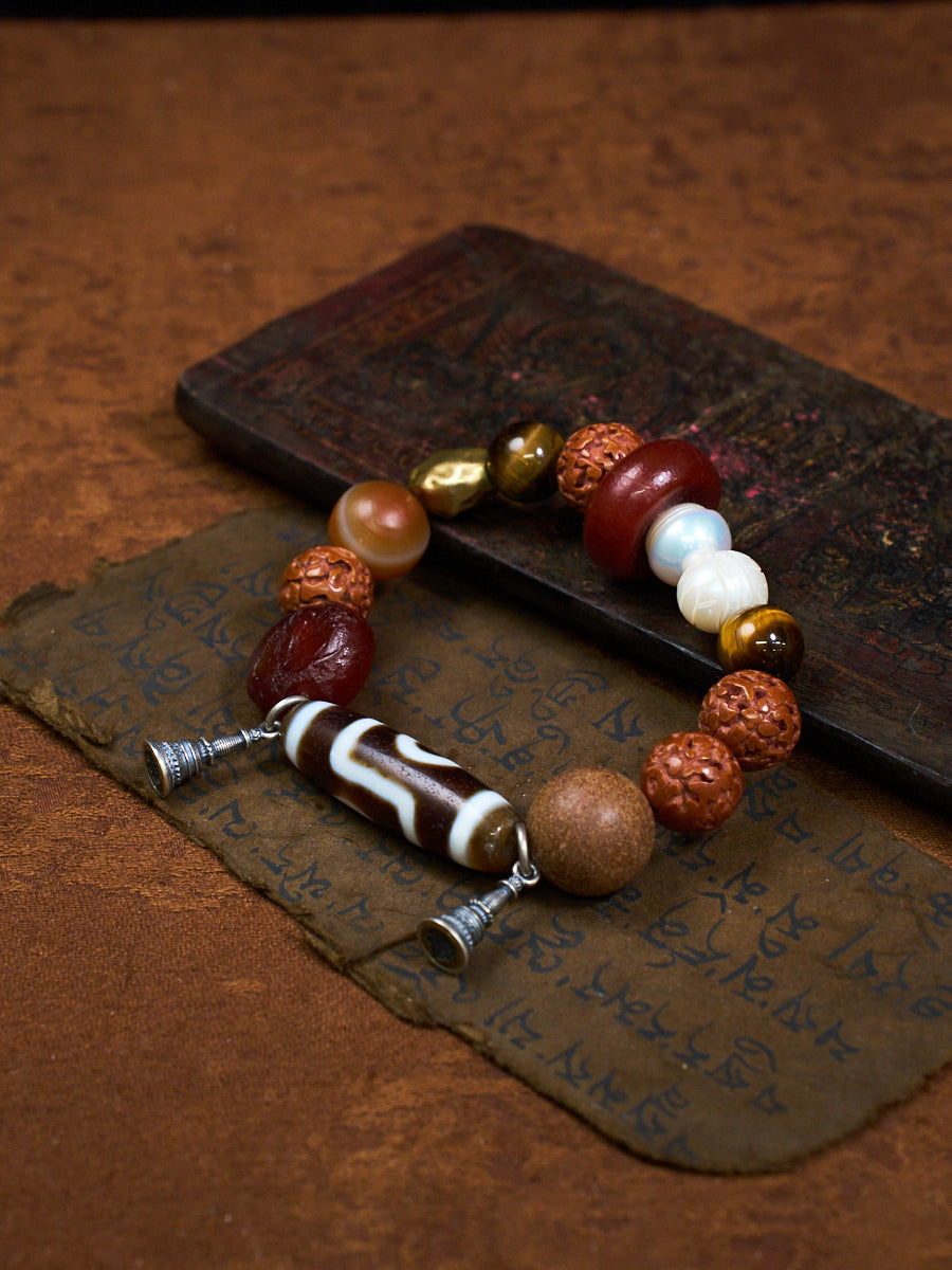 Sacred Balance Dzi Bracelet | Agate Dzi, Red Agate & Multi-Material Energy Bracelet