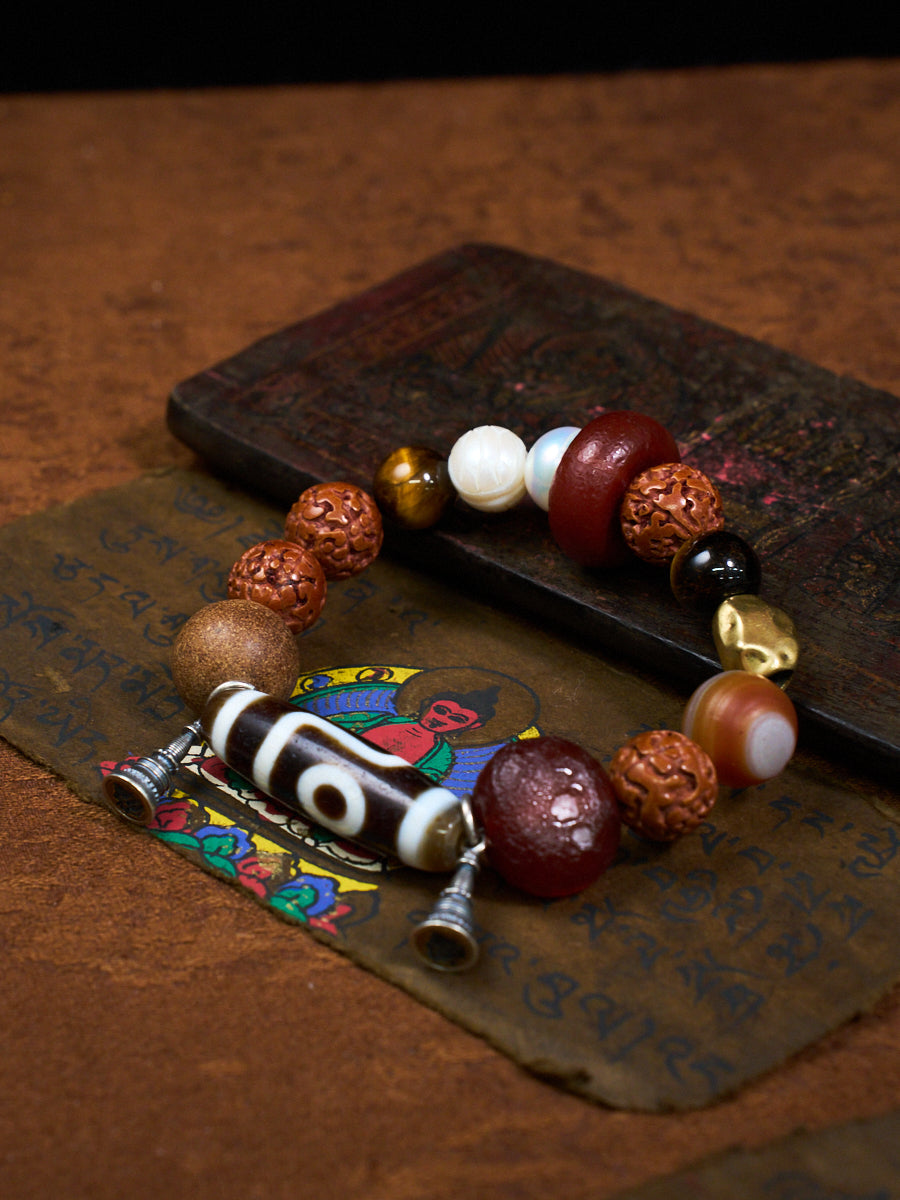 Sacred Balance Dzi Bracelet | Agate Dzi, Red Agate & Multi-Material Energy Bracelet