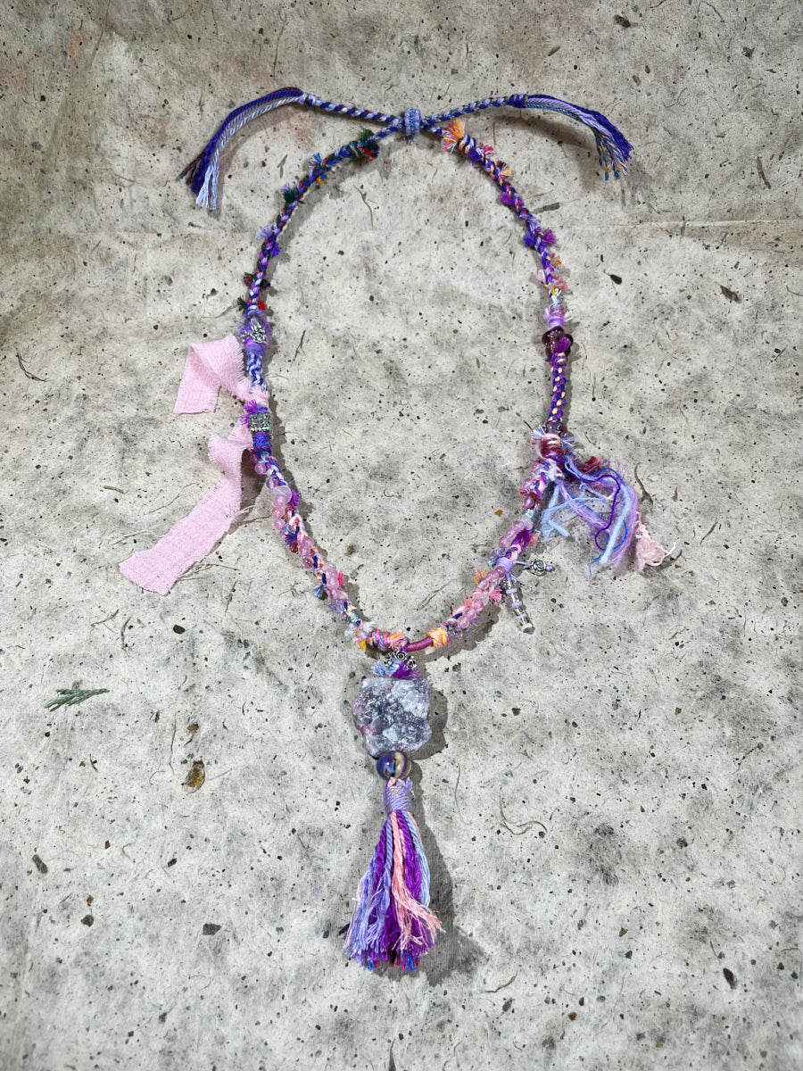 Strawberry Quartz and Amethyst Tibetan Necklace – Love, Healing and Sacred Calm