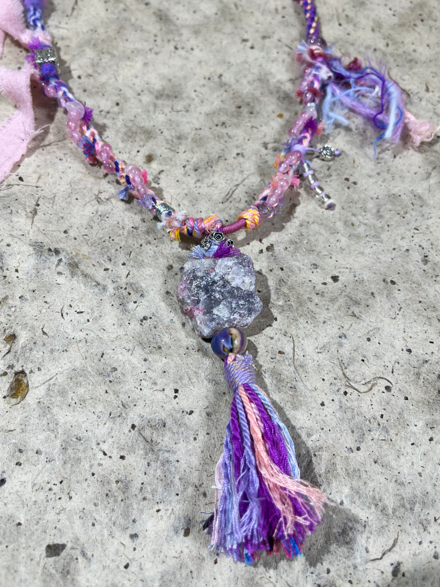 Strawberry Quartz and Amethyst Tibetan Necklace – Love, Healing and Sacred Calm