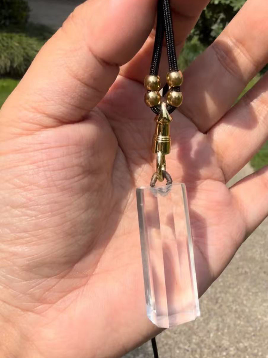 Pure Ice Clear Quartz Faceted Copper Black Cotton Cord Tibetan Necklace