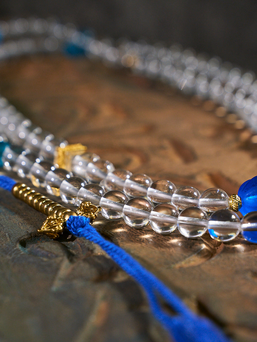 108 Clear Quartz Colored Glaze Mala Necklace
