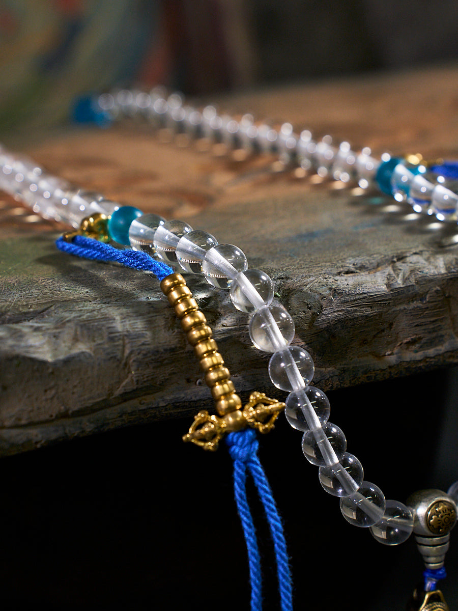 108 Clear Quartz Colored Glaze Mala Necklace