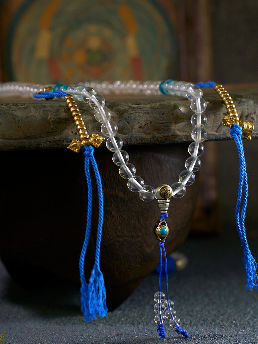 108 Clear Quartz Colored Glaze Mala Necklace
