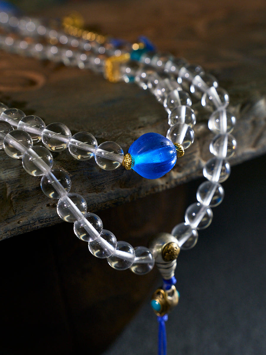 108 Clear Quartz Colored Glaze Mala Necklace
