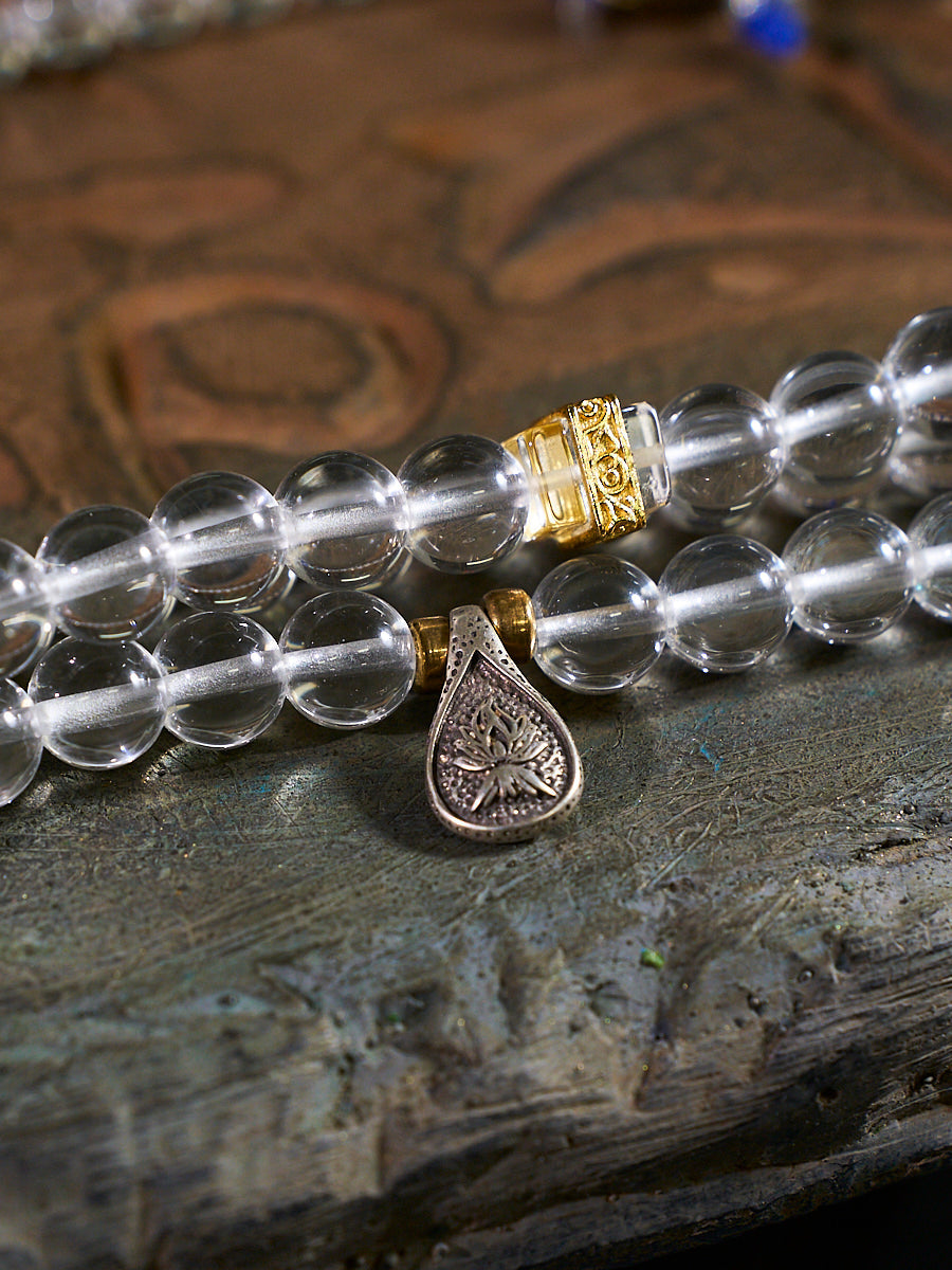 108 Clear Quartz Colored Glaze Mala Necklace