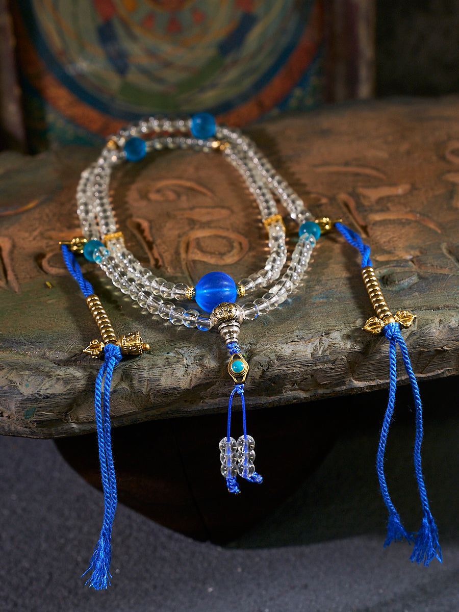 108 Clear Quartz Colored Glaze Mala Necklace