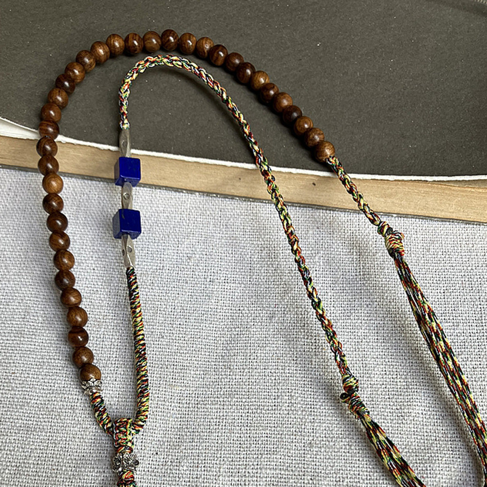 Wire Wrapped Clear Quartz Lapis Lazuli Wood Bead Necklace