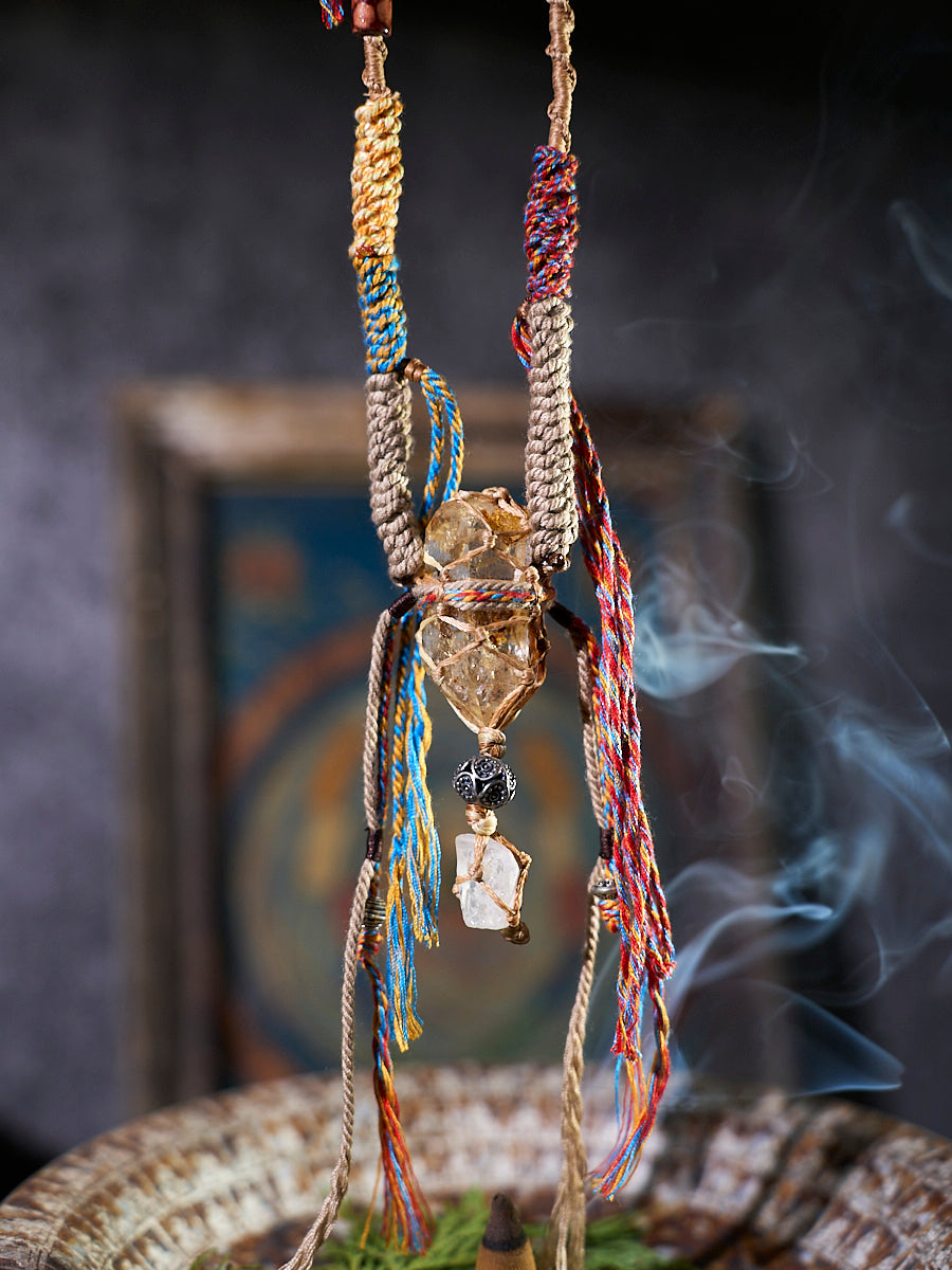Braided Fortune Clear Quartz Pendant Necklace