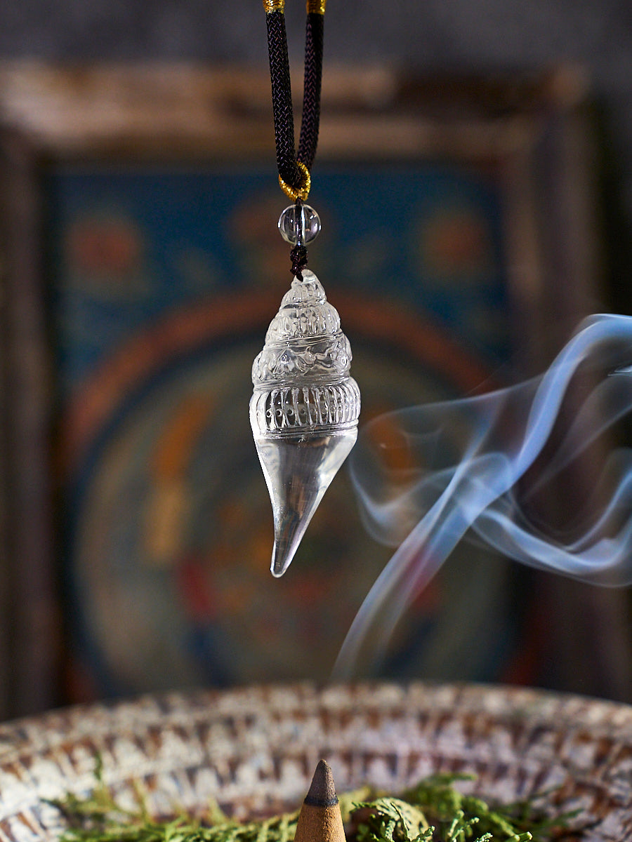 Prosperity & Healing Clear Crystal Conch Shell Necklace