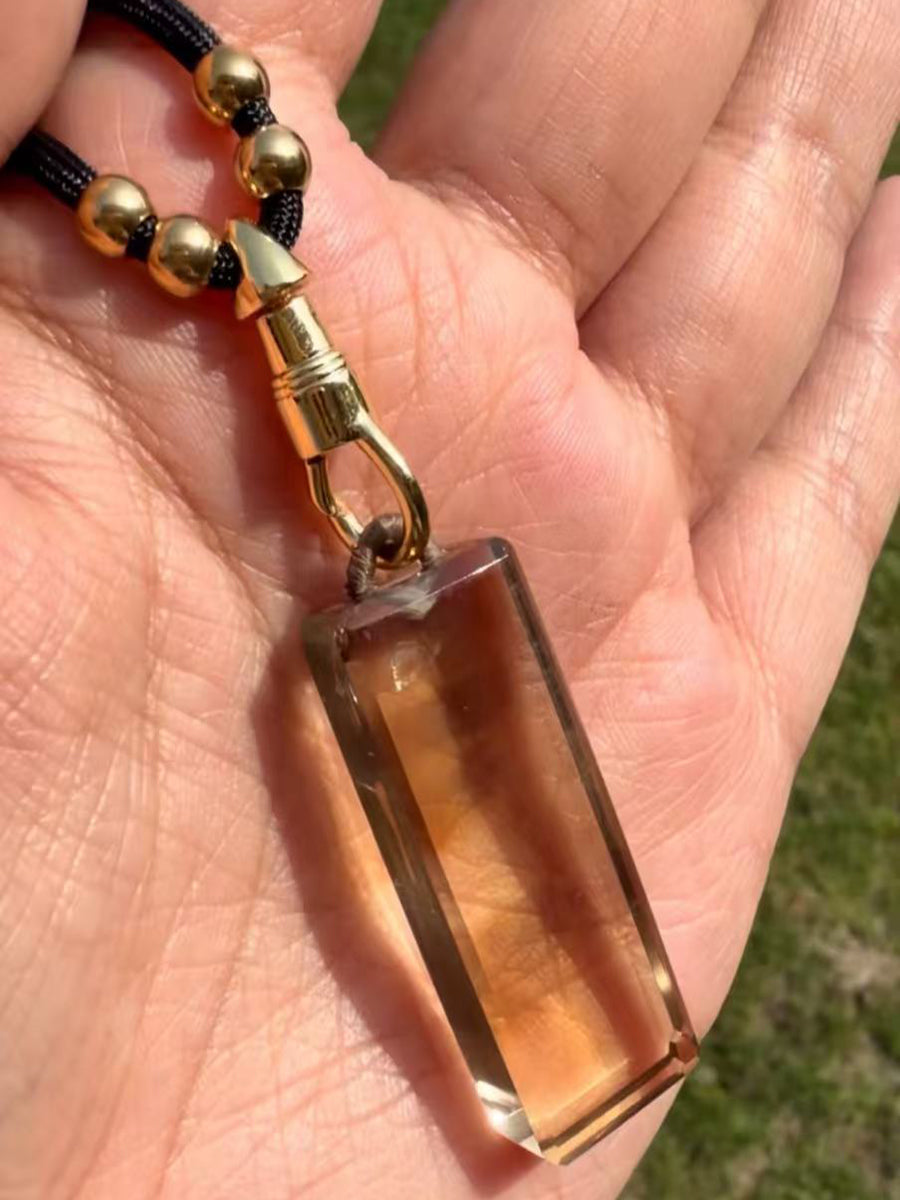 Primal Gold Citrine Faceted Copper Black Cotton Cord Tibetan Necklace